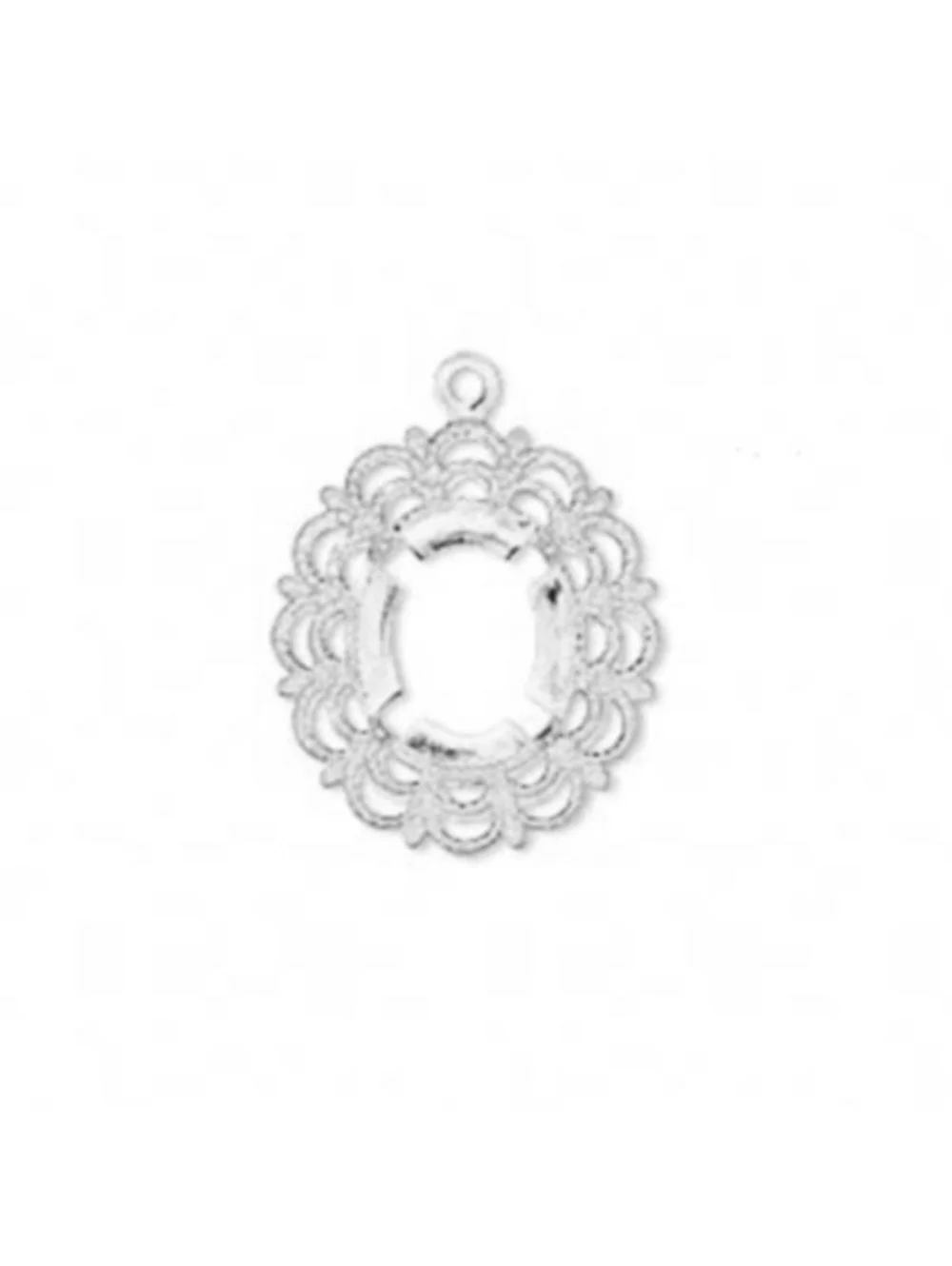 Lacy Victorian Filigree 12x10mm Oval Cabochon Pendant Settings 2 pcs